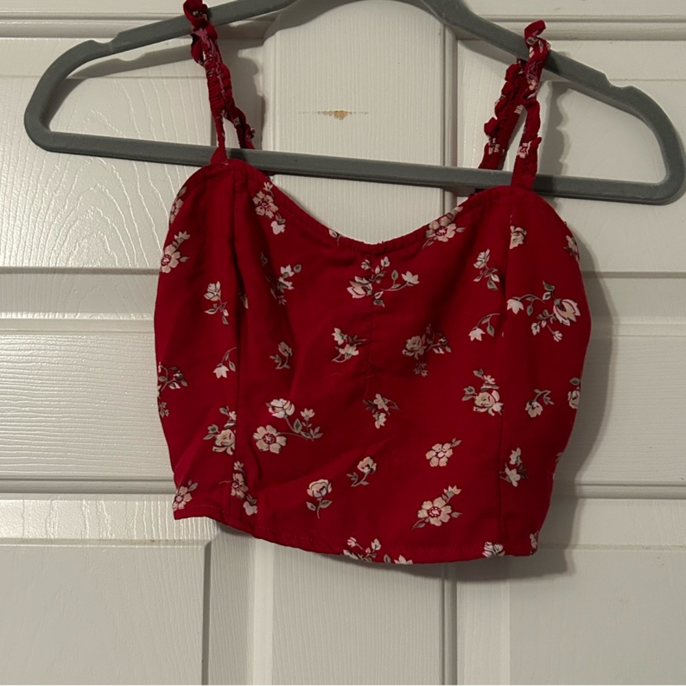 Hollister Red Crop Top with Floral Design
